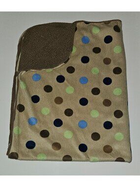 Garanimals Brown Polka Dot Baby Blanket Blue Green Fleece Sherpa 30x37